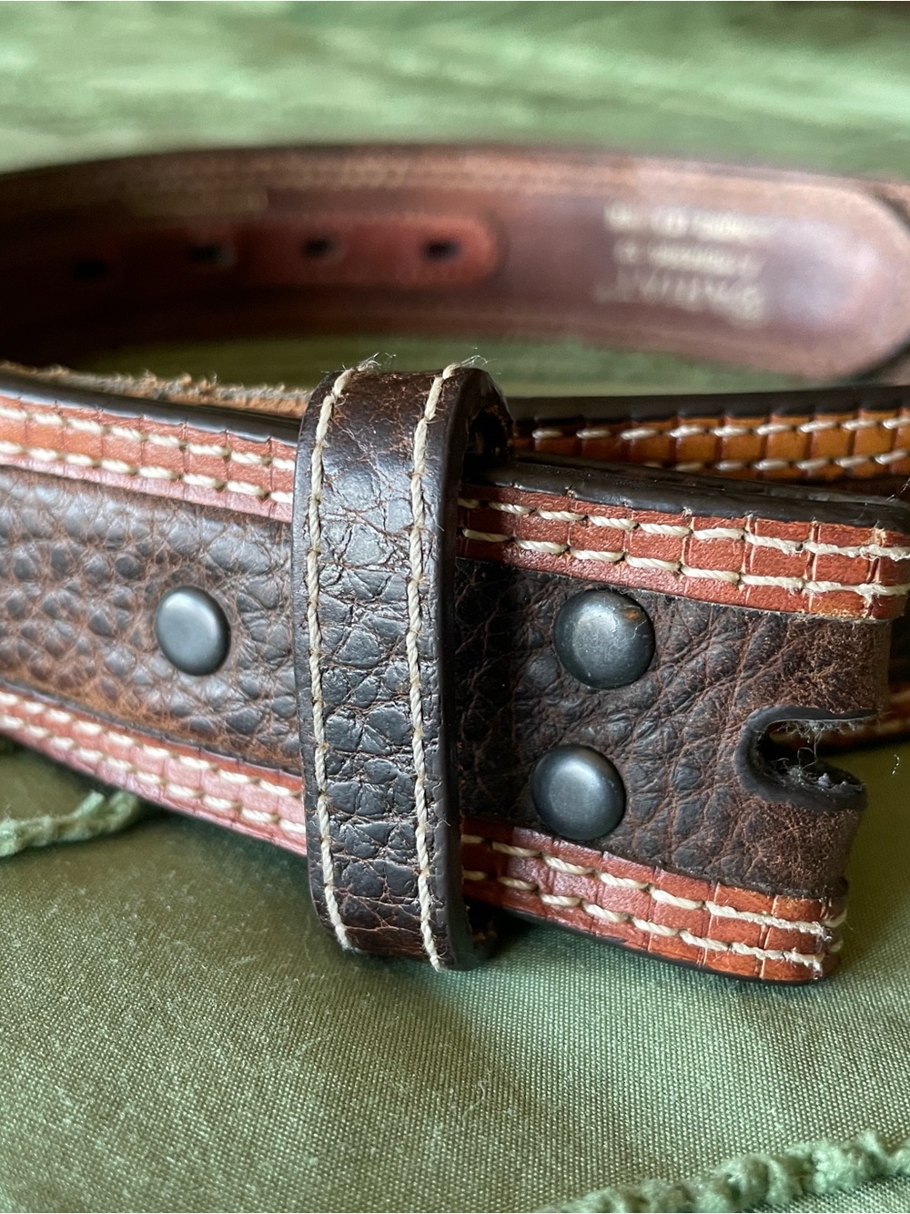 Ariat Dark Brown Leather Belt with Tan Trim